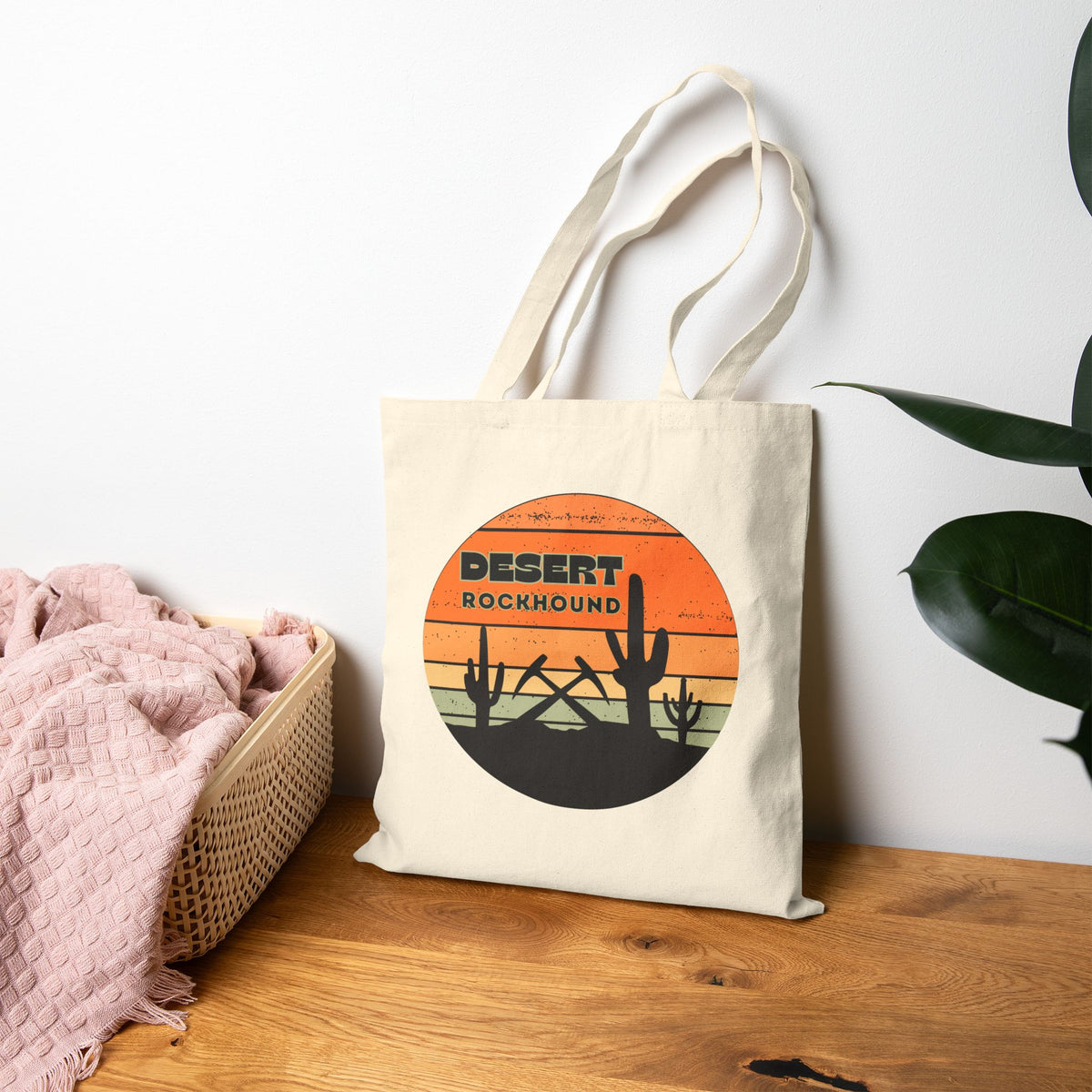 Desert Rockhound Tote Bag Cactus Scene Geology Rockhound Cotton Canvas
