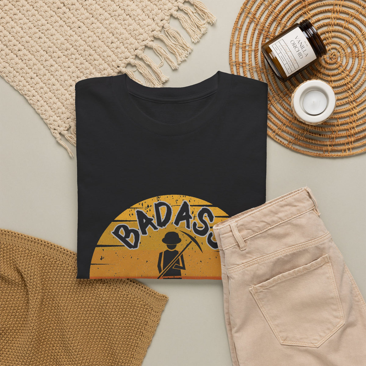 Badass Miner Rock Hammer Sunset Unisex Cotton Tee