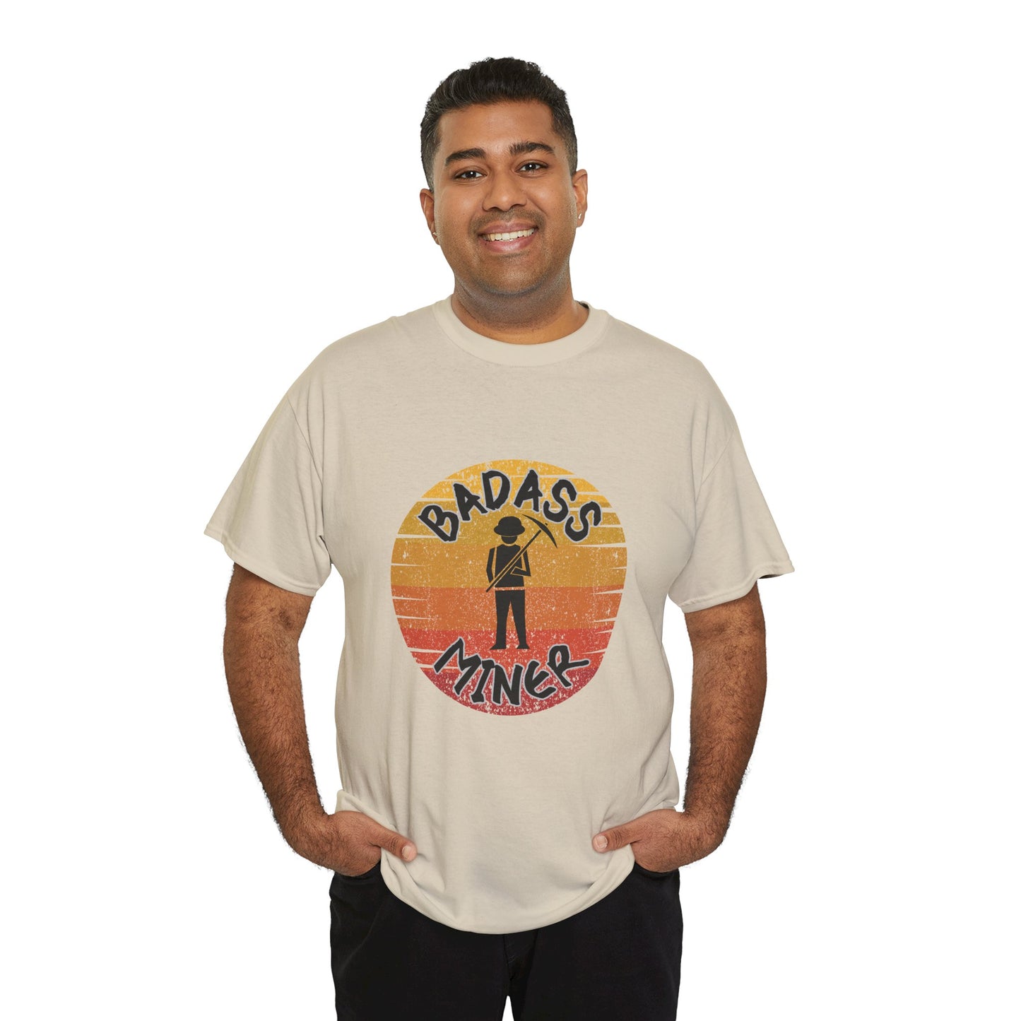 Badass Miner Rock Hammer Sunset Unisex Cotton Tee