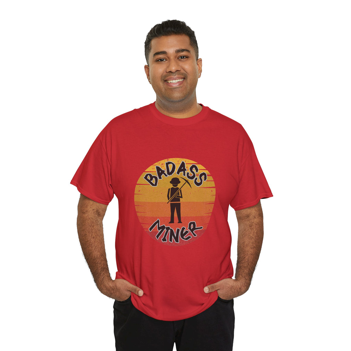 Badass Miner Rock Hammer Sunset Unisex Cotton Tee
