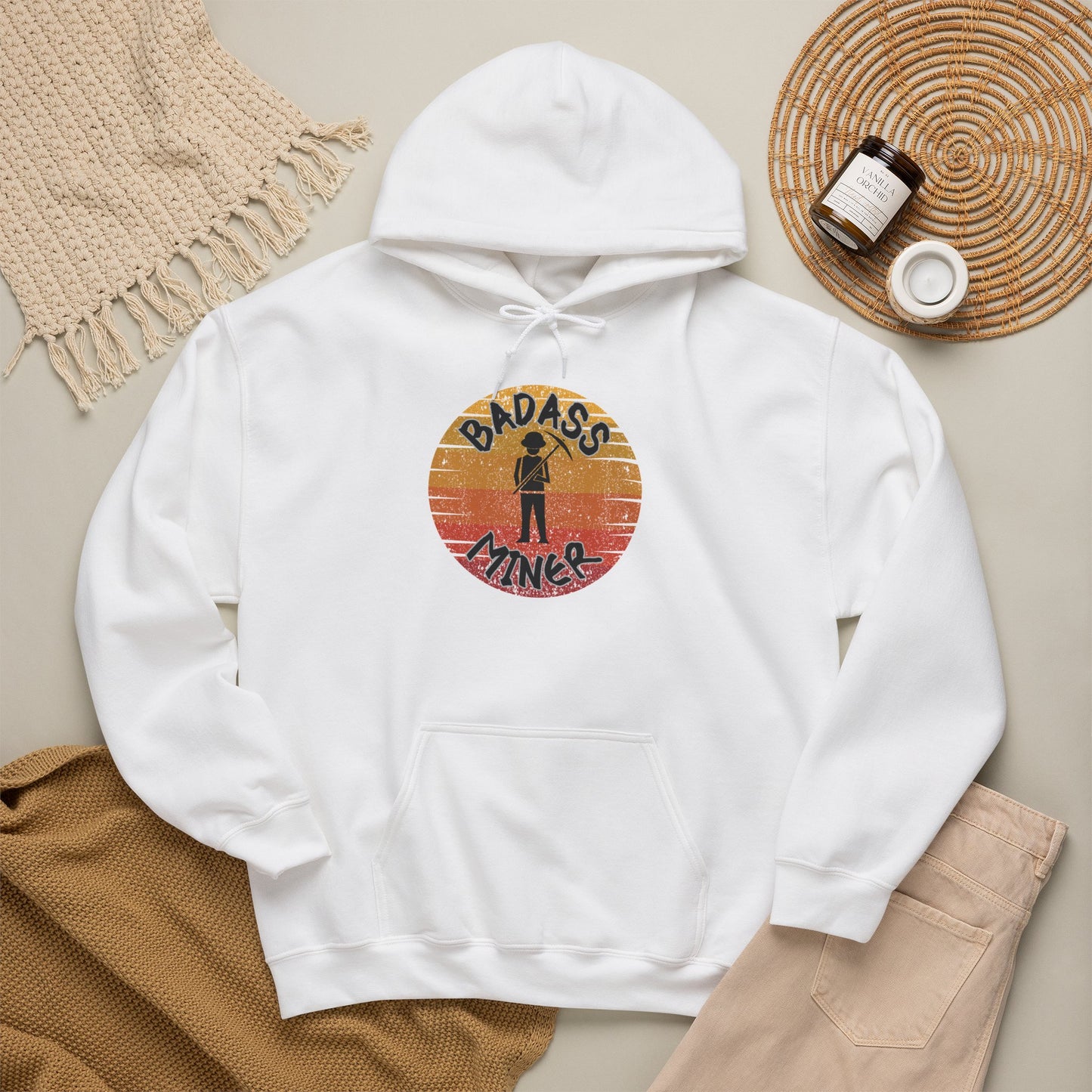 Badass Miner Rock Hammer Sunset Hoodie Unisex Hooded Sweatshirt