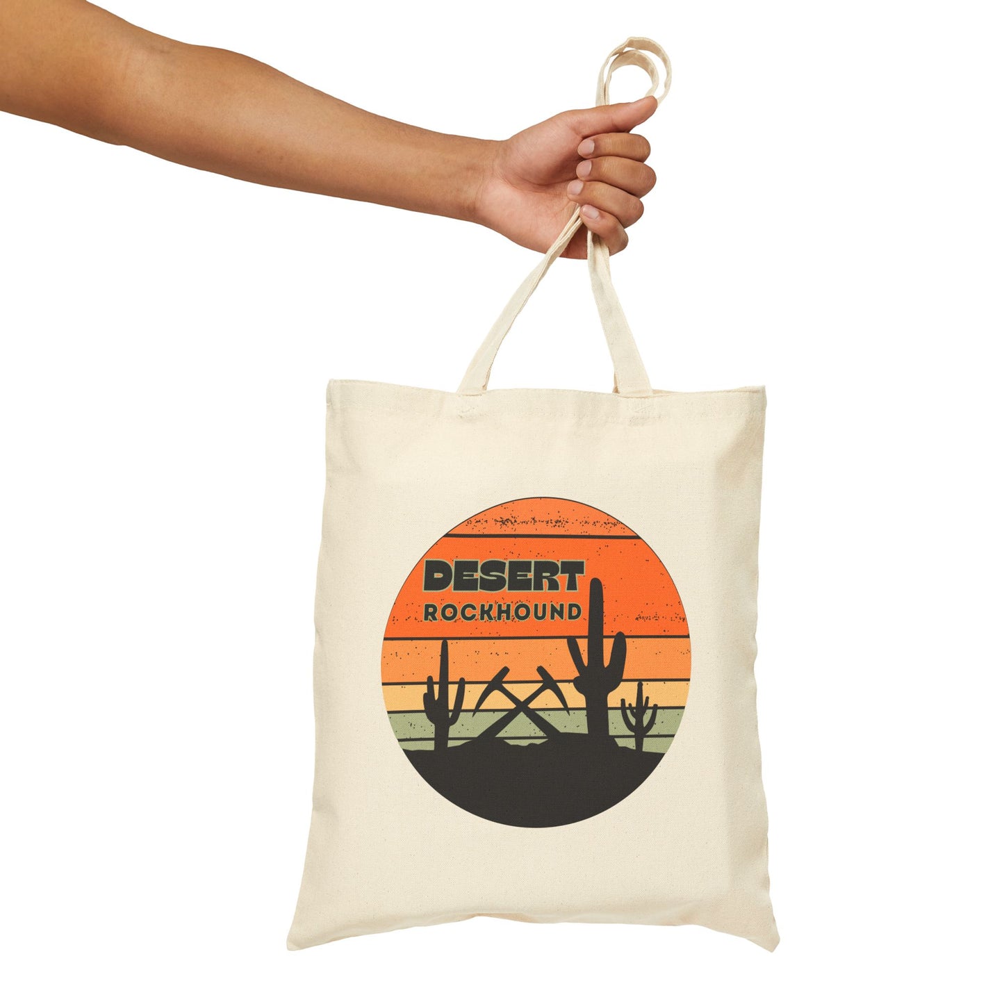 Desert Rockhound Tote Bag Cactus Scene Geology Rockhound Cotton Canvas