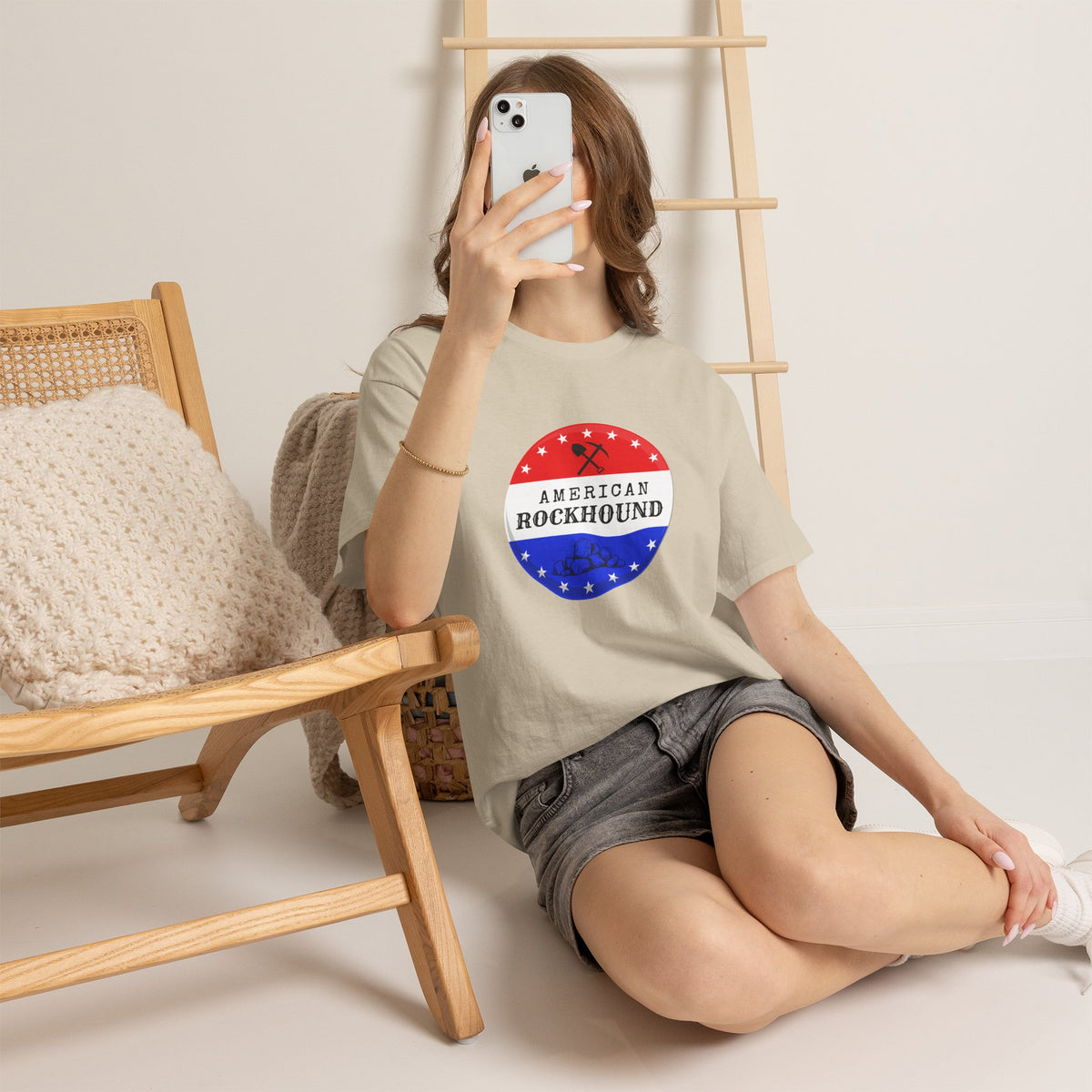 American Rockhound Tee, Patriotic Rock Collector Shirt, Red White Blue Geology Gift