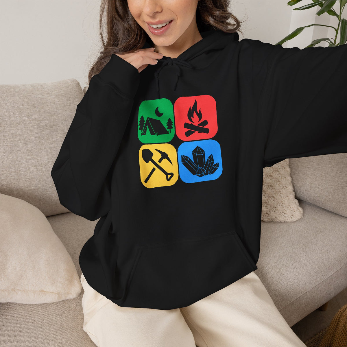 Color Block Icon Rockhound Hoodie Camping Adventure Unisex Hooded Sweatshirt