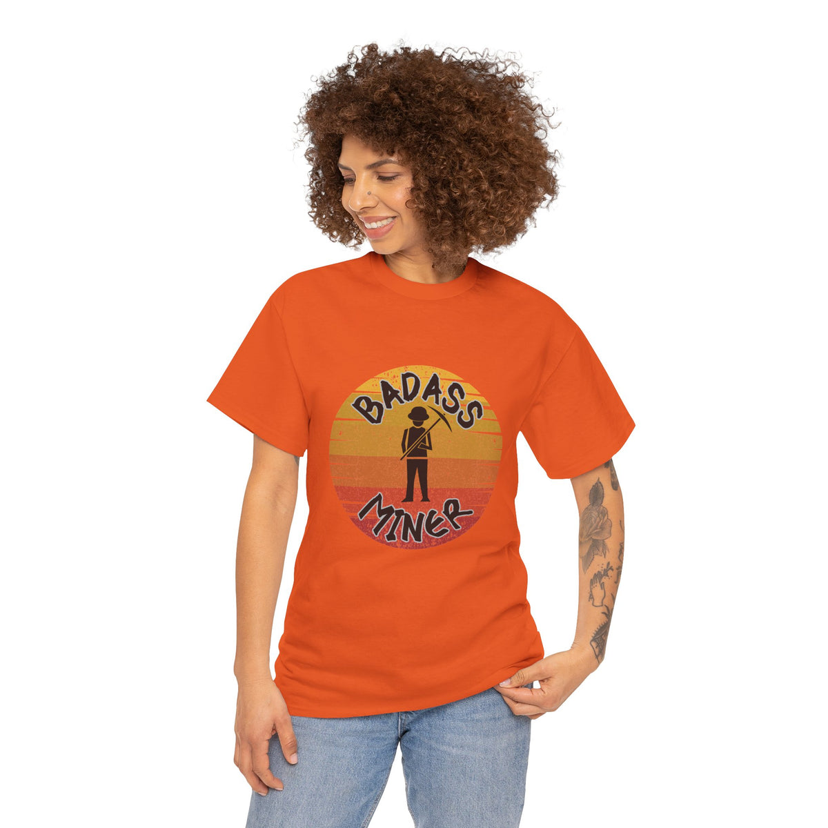 Badass Miner Rock Hammer Sunset Unisex Cotton Tee