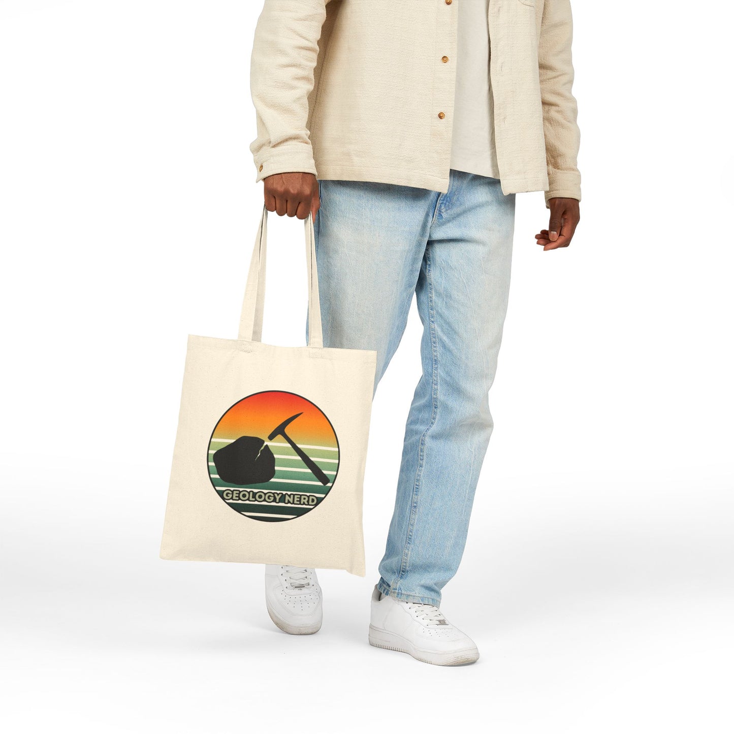 Geology Nerd Tote Bag Sunset Rock Hammer Cotton Canvas Reusable