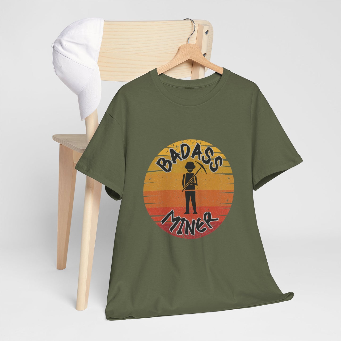 Badass Miner Rock Hammer Sunset Unisex Cotton Tee