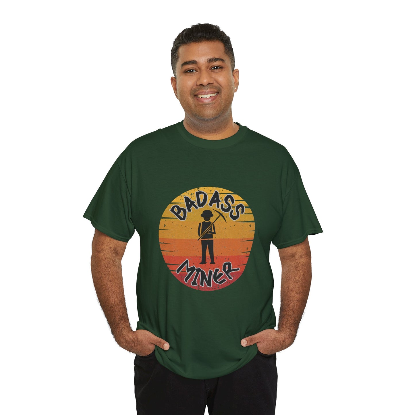 Badass Miner Rock Hammer Sunset Unisex Cotton Tee