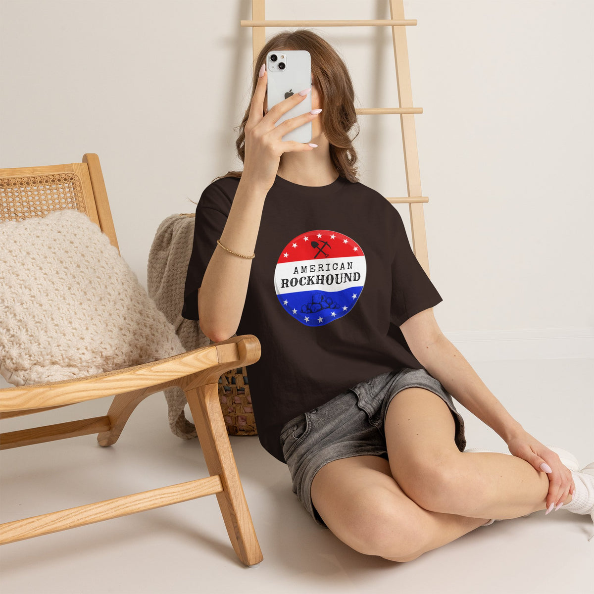 American Rockhound Tee, Patriotic Rock Collector Shirt, Red White Blue Geology Gift