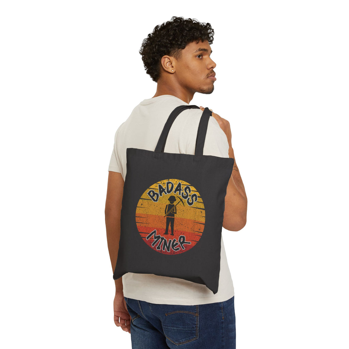 Badass Miner Geology Sunset Silhouette Cotton Canvas Tote Bag
