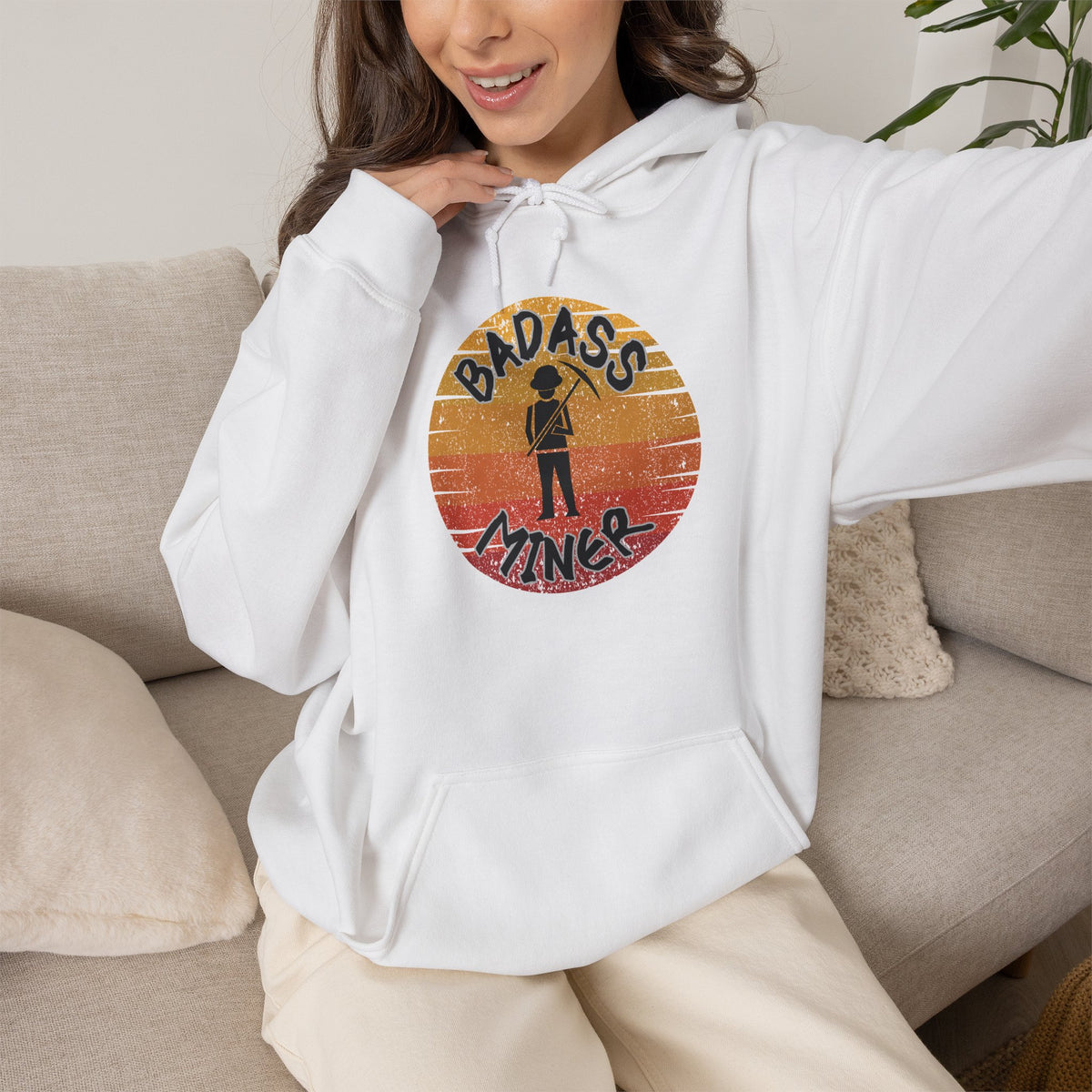 Badass Miner Rock Hammer Sunset Hoodie Unisex Hooded Sweatshirt