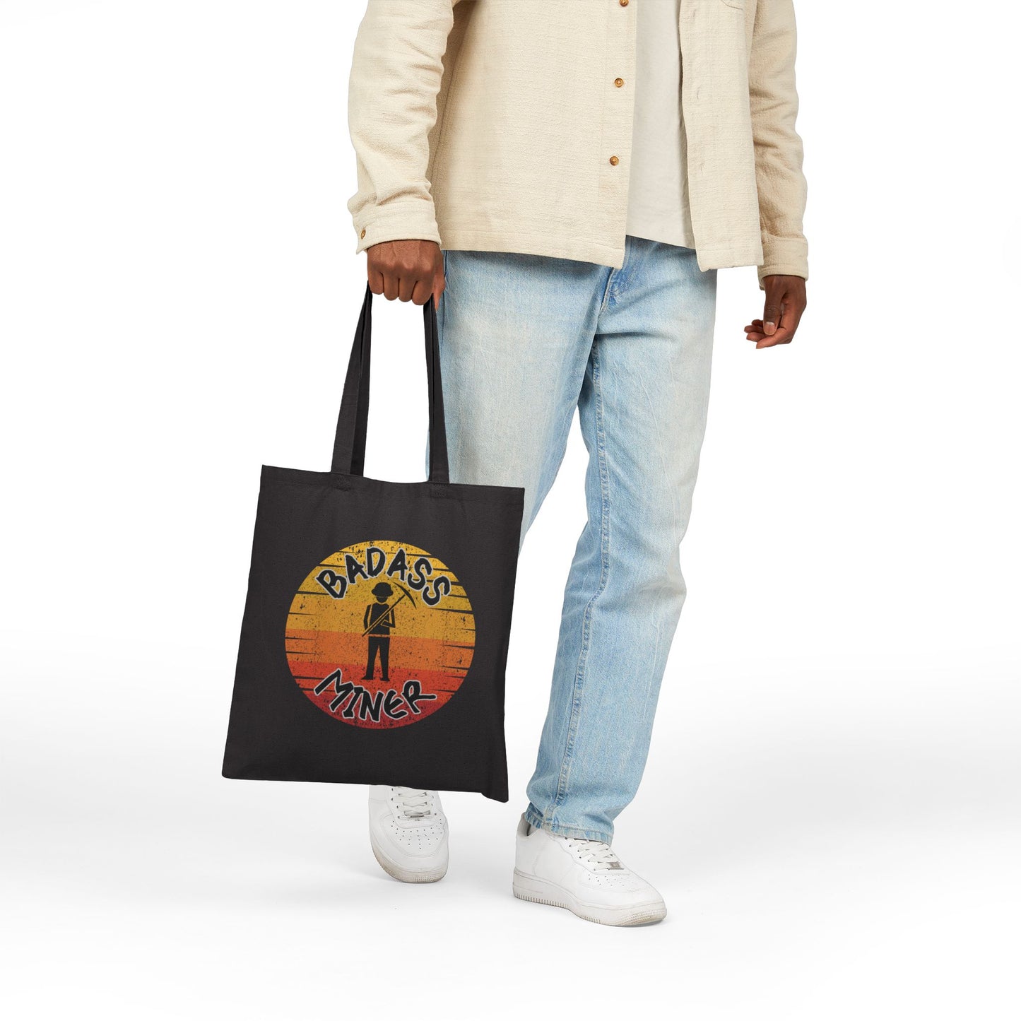 Badass Miner Geology Sunset Silhouette Cotton Canvas Tote Bag