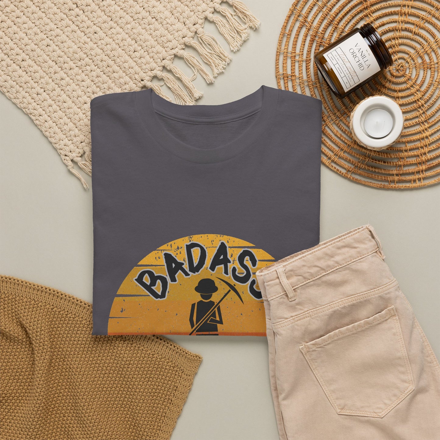 Badass Miner Rock Hammer Sunset Unisex Cotton Tee