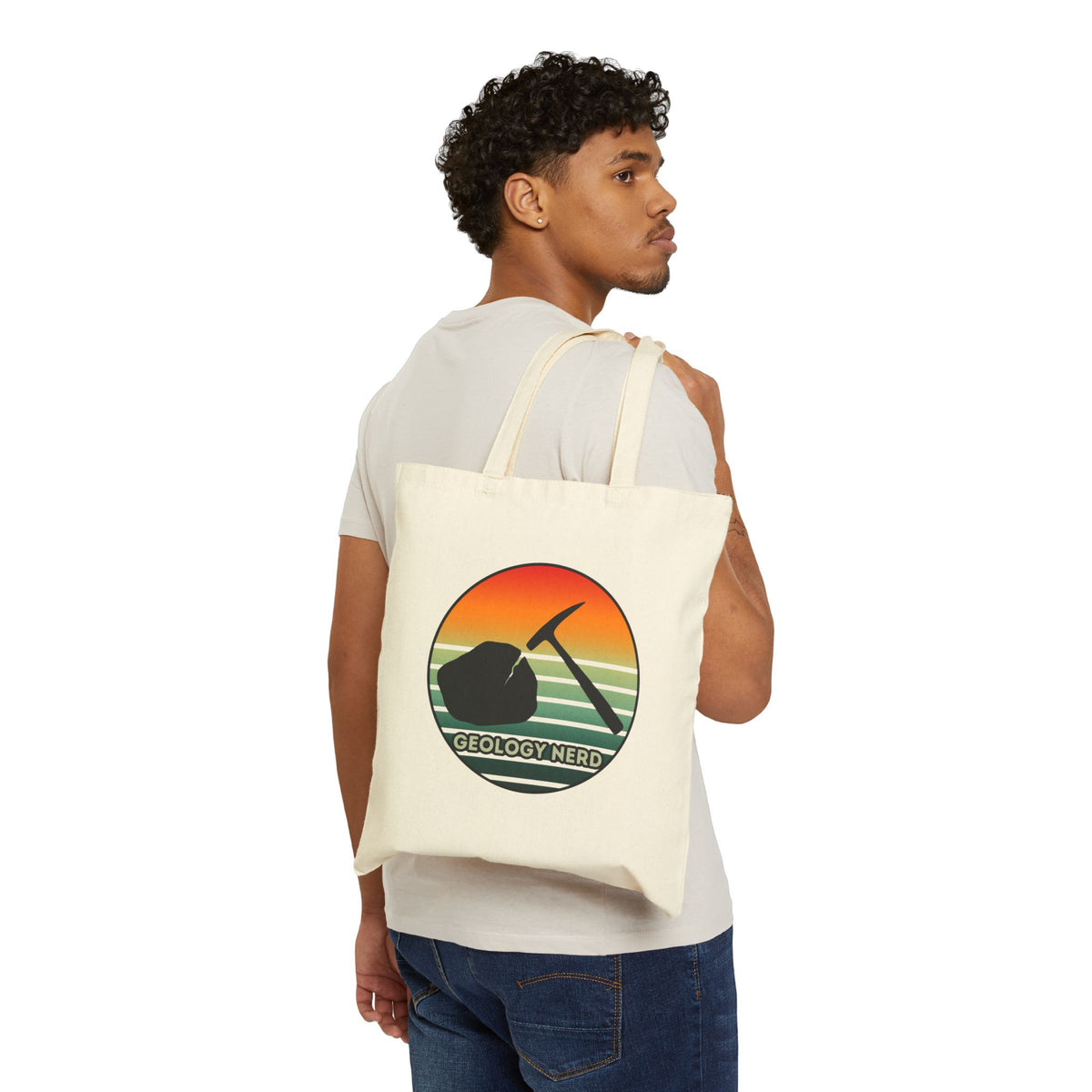 Geology Nerd Tote Bag Sunset Rock Hammer Cotton Canvas Reusable