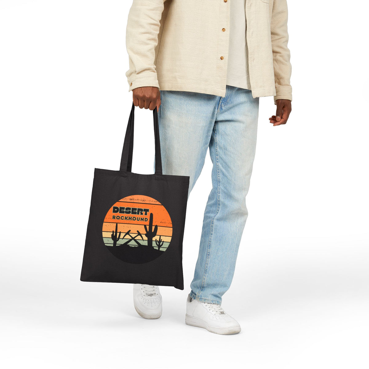 Desert Rockhound Tote Bag Cactus Scene Geology Rockhound Cotton Canvas