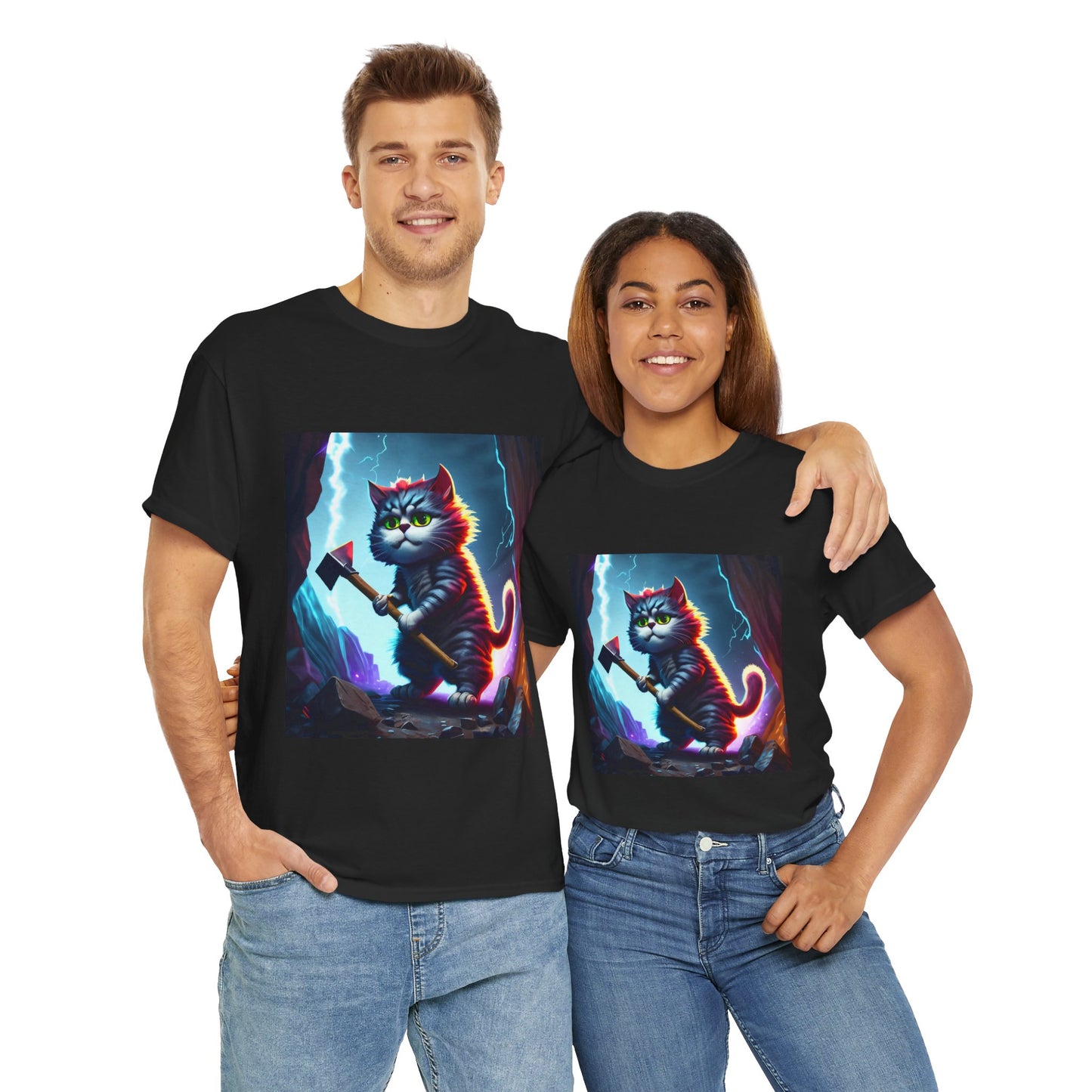Epic Cat Mining in a Thunderstorm Adventure T-Shirt - Gift for Miners and Geologists