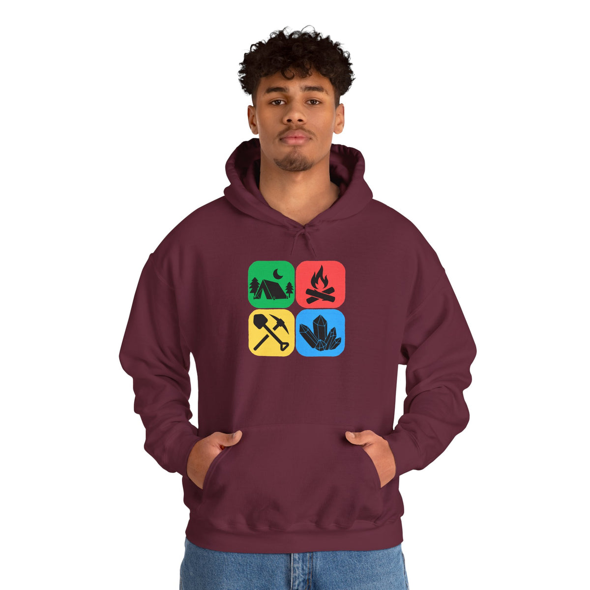 Color Block Icon Rockhound Hoodie Camping Adventure Unisex Hooded Sweatshirt