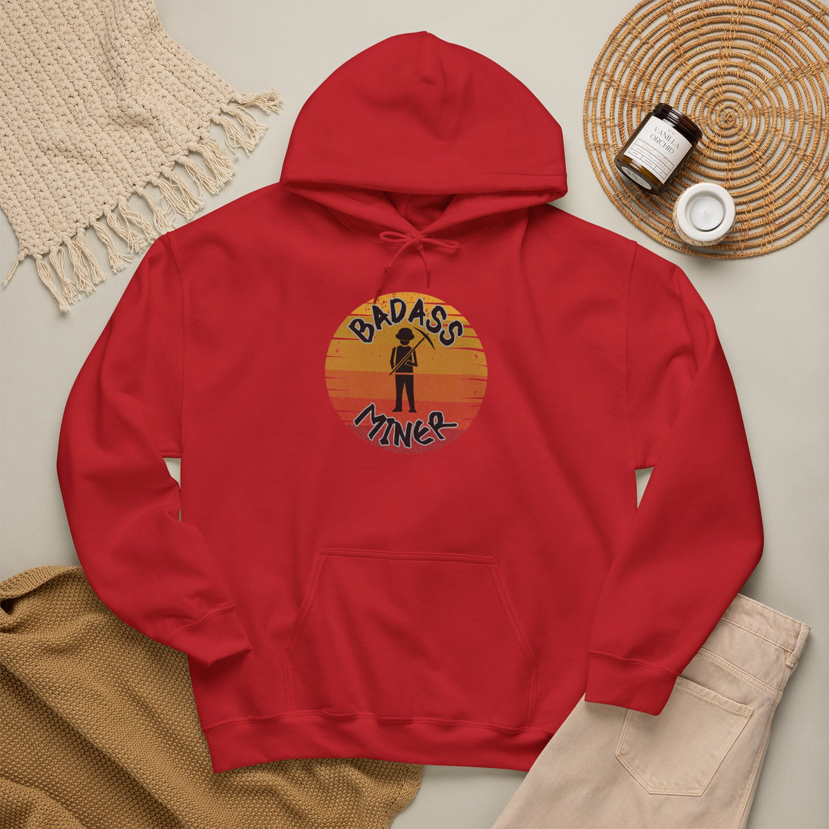 Badass Miner Rock Hammer Sunset Hoodie Unisex Hooded Sweatshirt