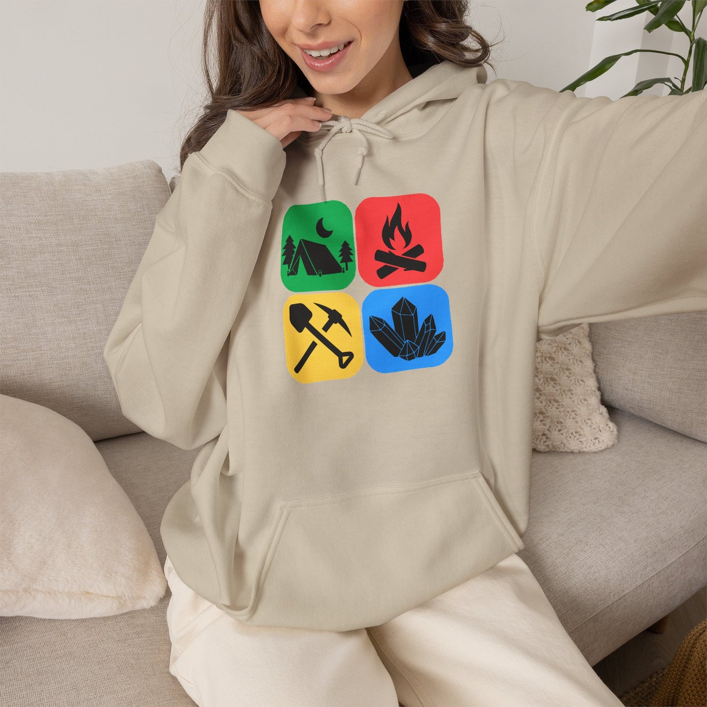 Color Block Icon Rockhound Hoodie Camping Adventure Unisex Hooded Sweatshirt