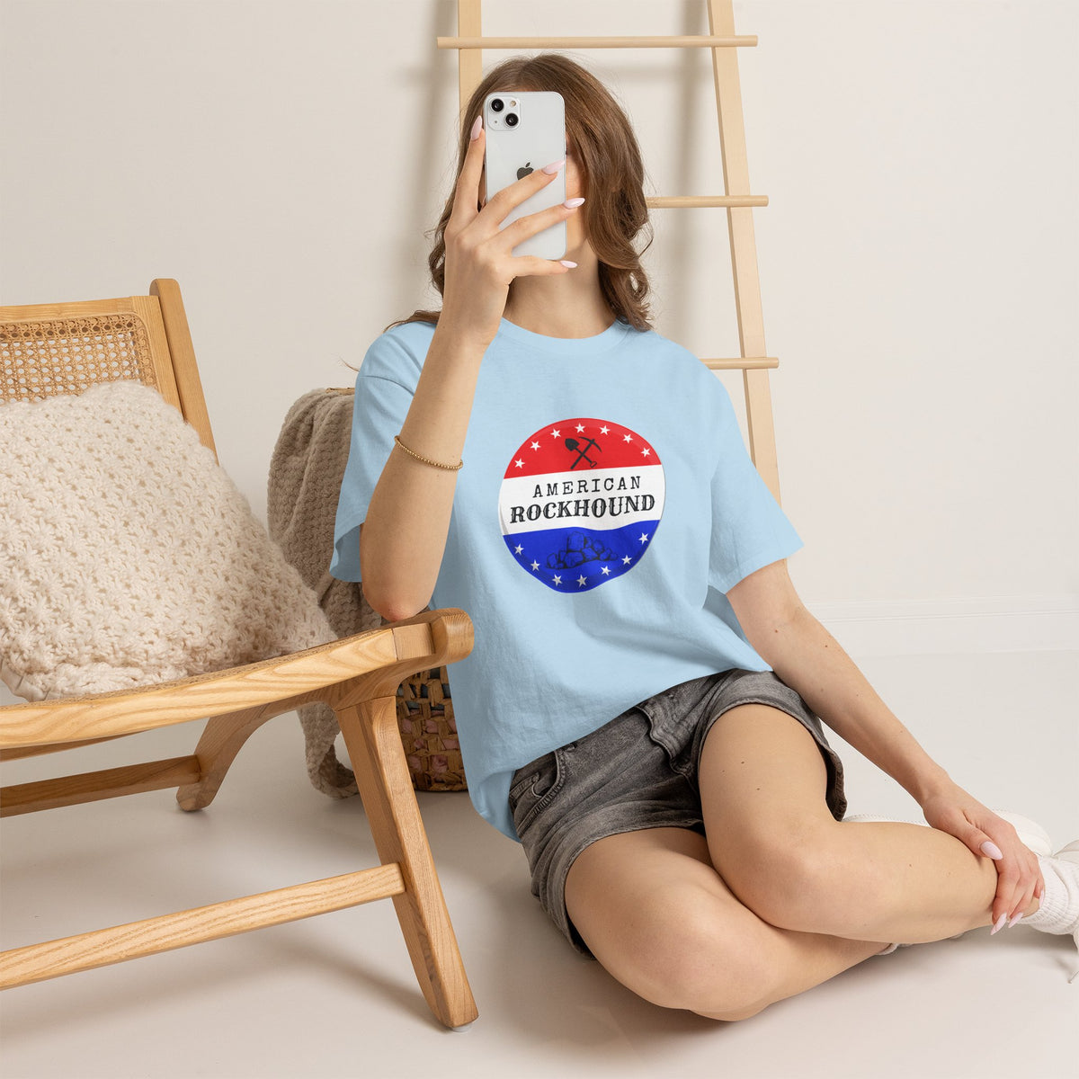 American Rockhound Tee, Patriotic Rock Collector Shirt, Red White Blue Geology Gift