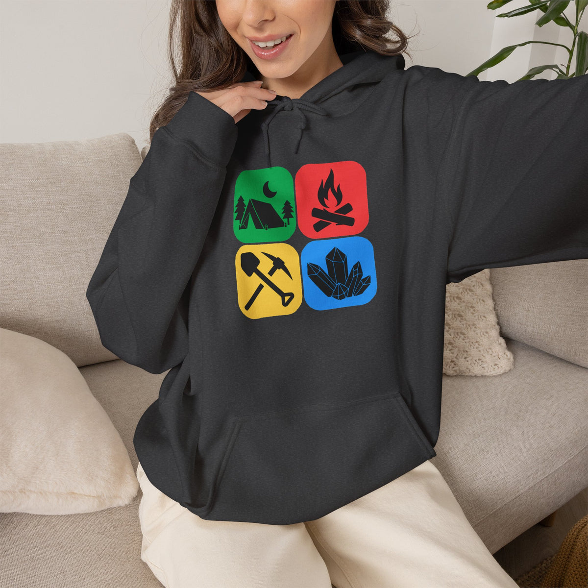 Color Block Icon Rockhound Hoodie Camping Adventure Unisex Hooded Sweatshirt