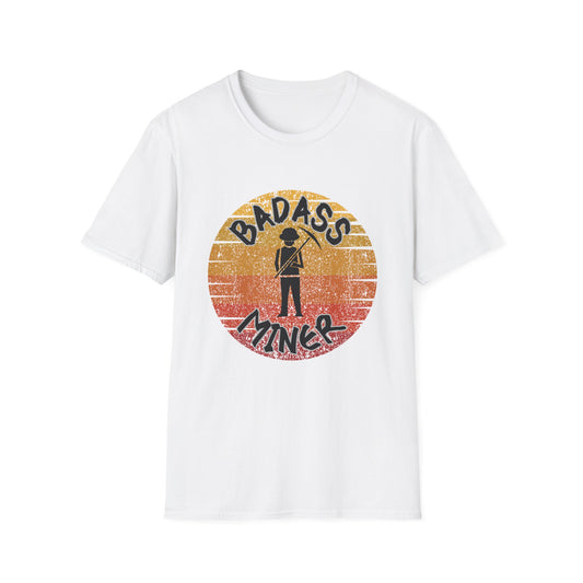 Badass Miner Geology Shirt - Rockhound Geologist with Pickaxe Unisex Softstyle T-Shirt