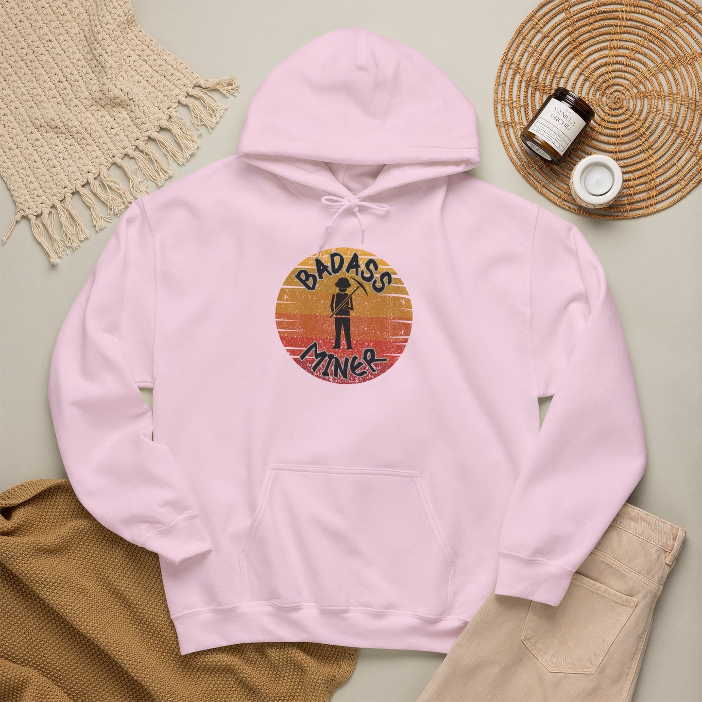 Badass Miner Rock Hammer Sunset Hoodie Unisex Hooded Sweatshirt