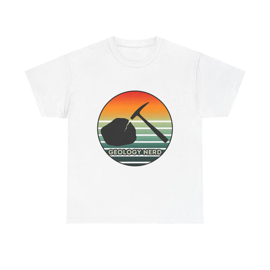 Geology Nerd Unisex Heavy Cotton Tee | Silhouette Sunset Rock Hammer | Perfect for Rock Lovers, Science Buffs, Casual Outfits, Gift for Geologists, Excursion Wear