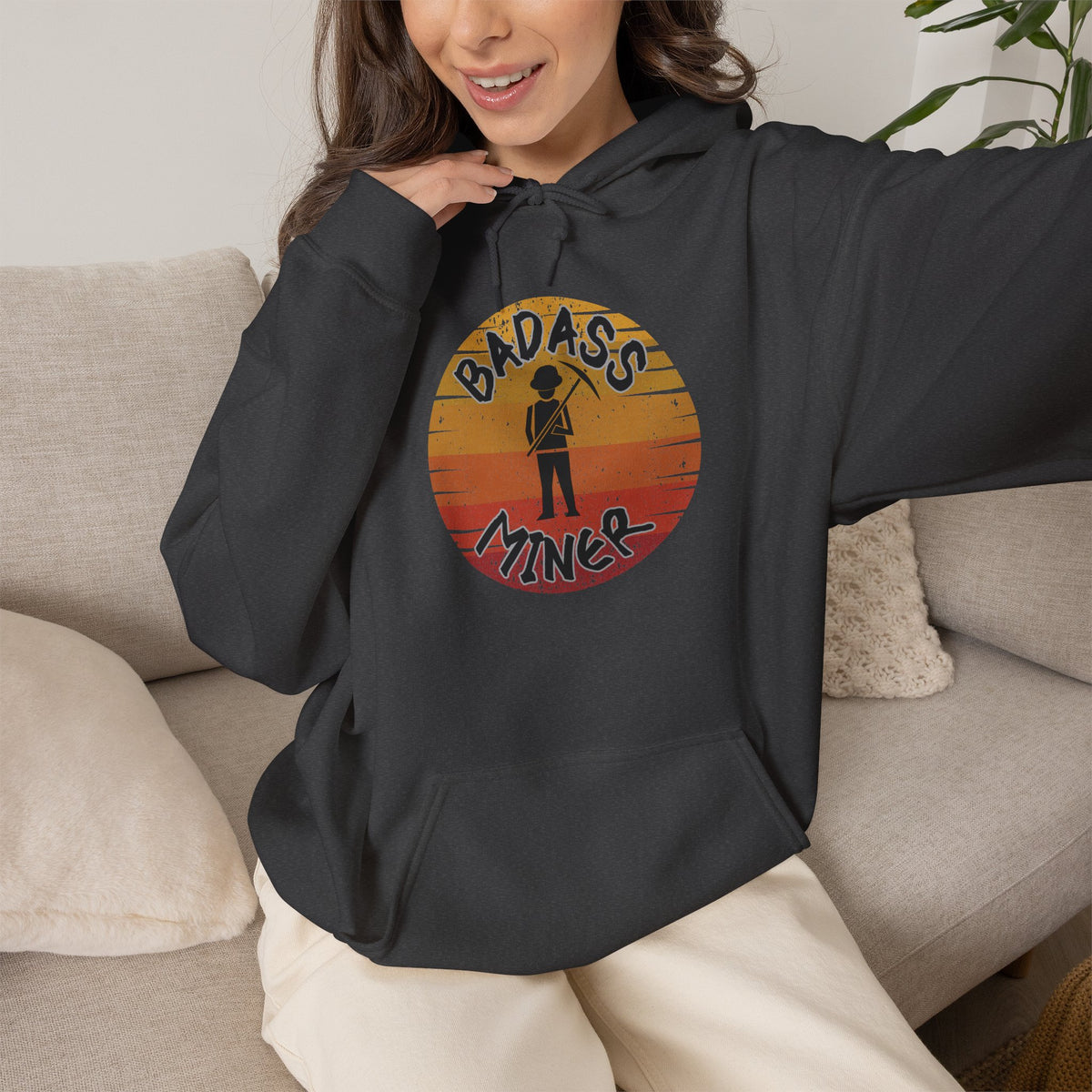 Badass Miner Rock Hammer Sunset Hoodie Unisex Hooded Sweatshirt