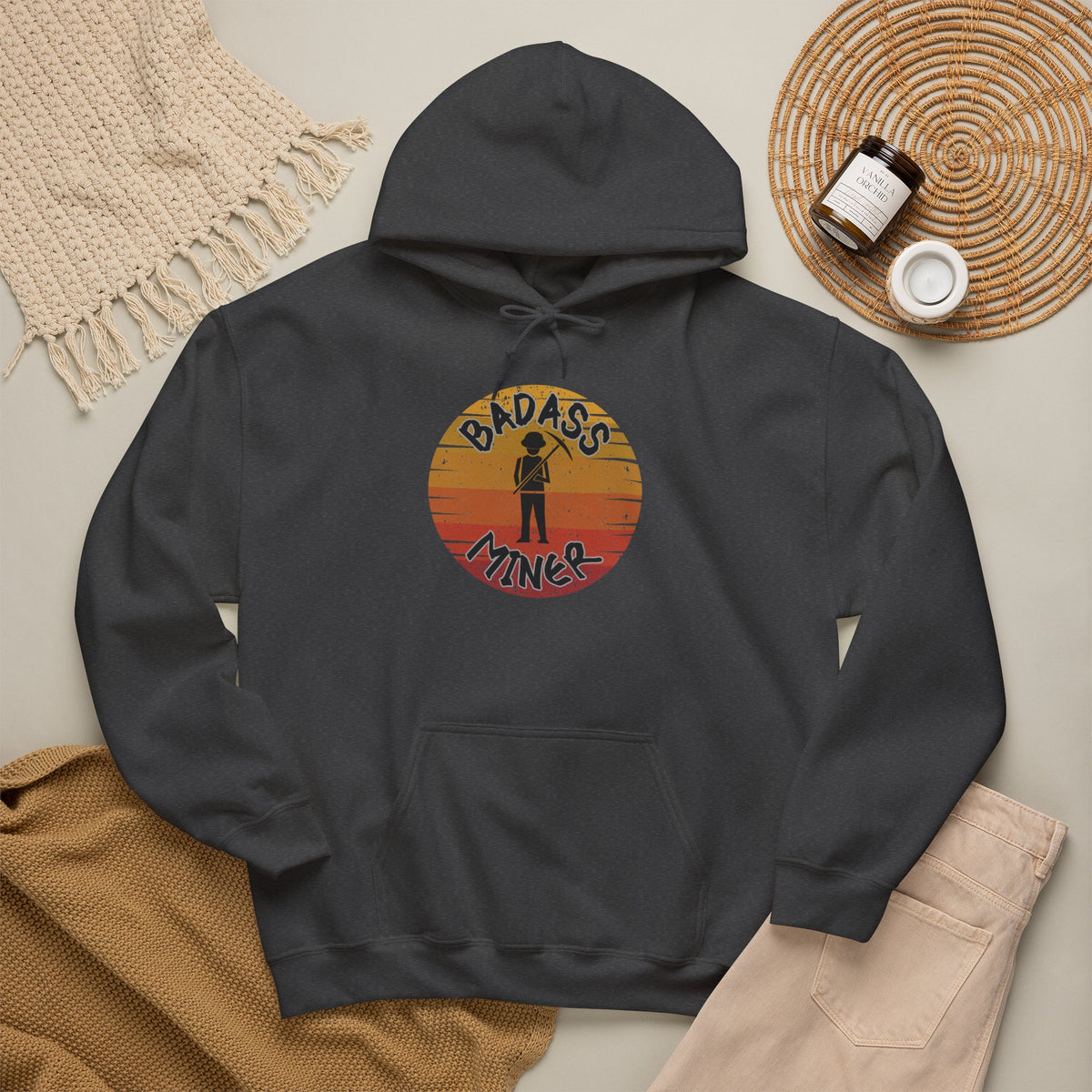 Badass Miner Rock Hammer Sunset Hoodie Unisex Hooded Sweatshirt