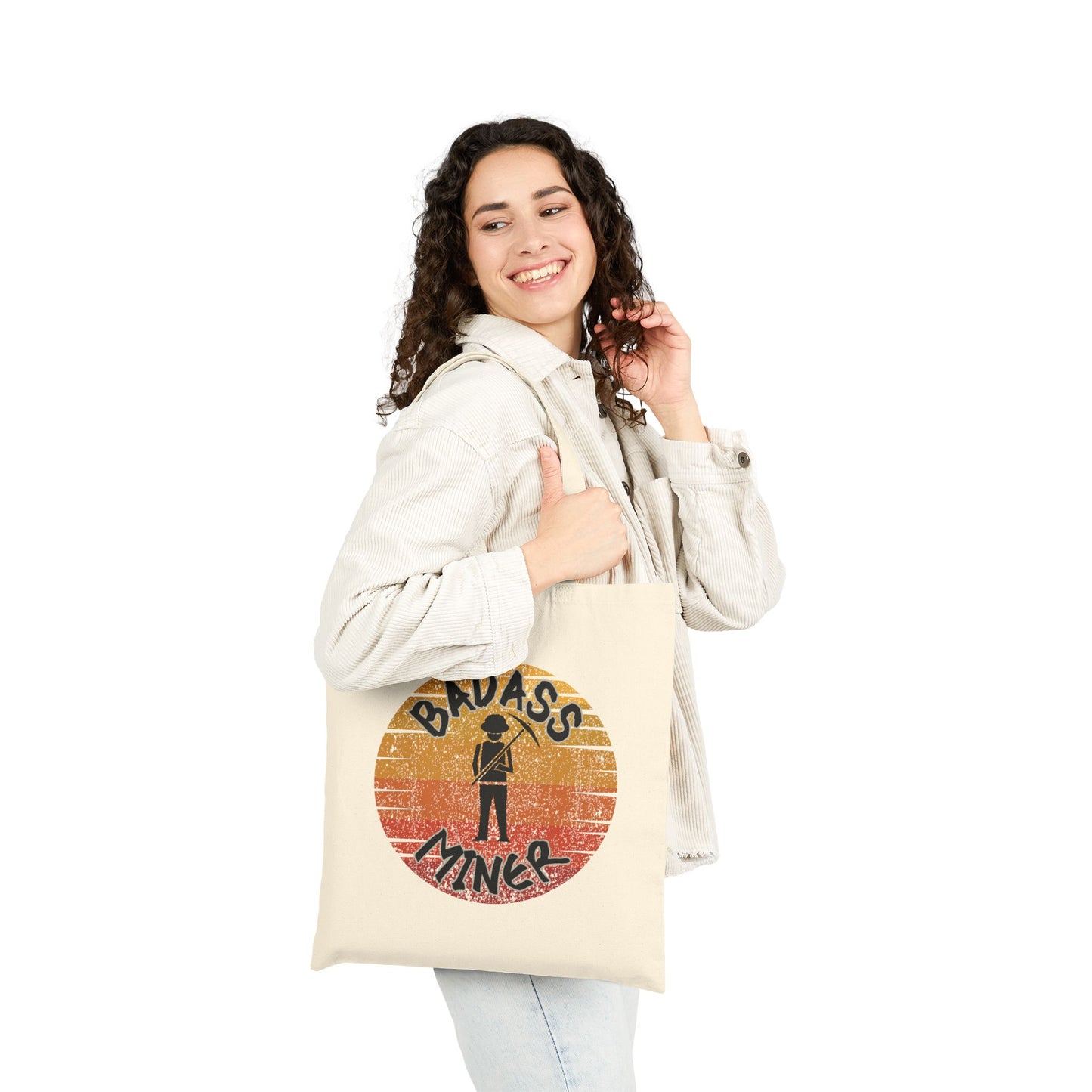 Badass Miner Geology Sunset Silhouette Cotton Canvas Tote Bag