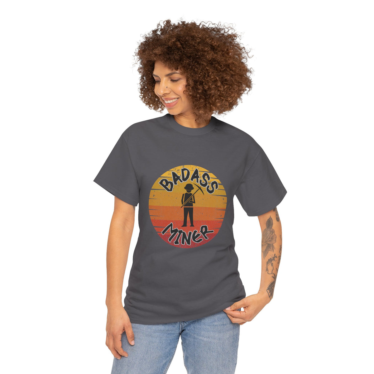 Badass Miner Rock Hammer Sunset Unisex Cotton Tee