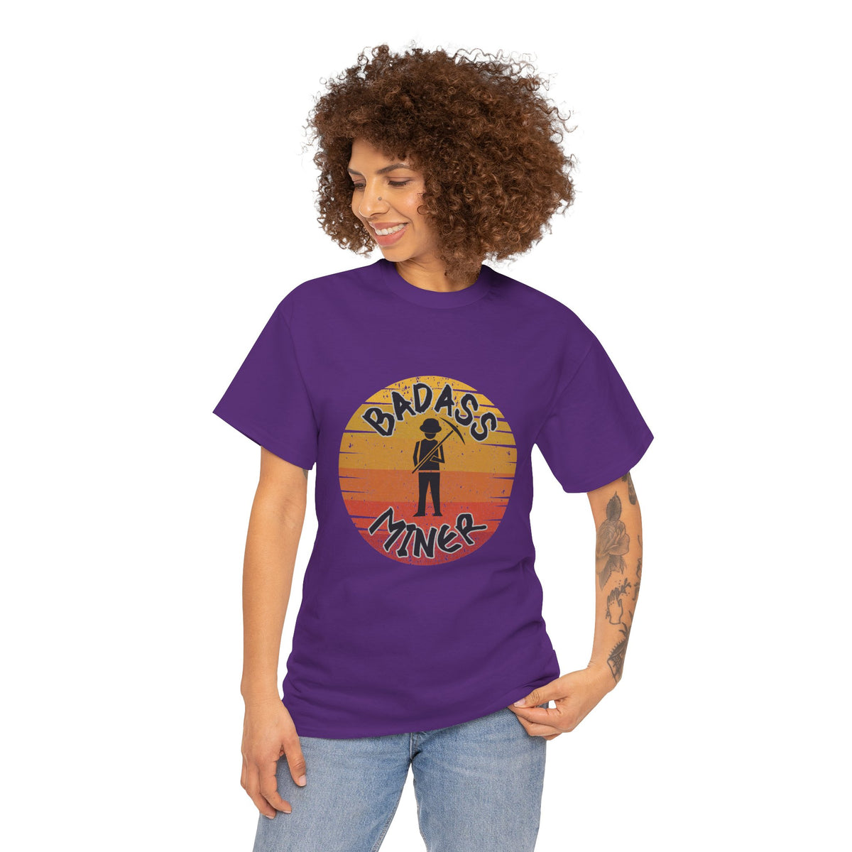 Badass Miner Rock Hammer Sunset Unisex Cotton Tee