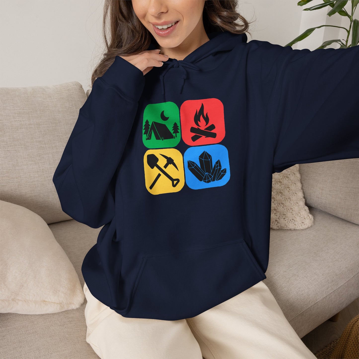 Color Block Icon Rockhound Hoodie Camping Adventure Unisex Hooded Sweatshirt