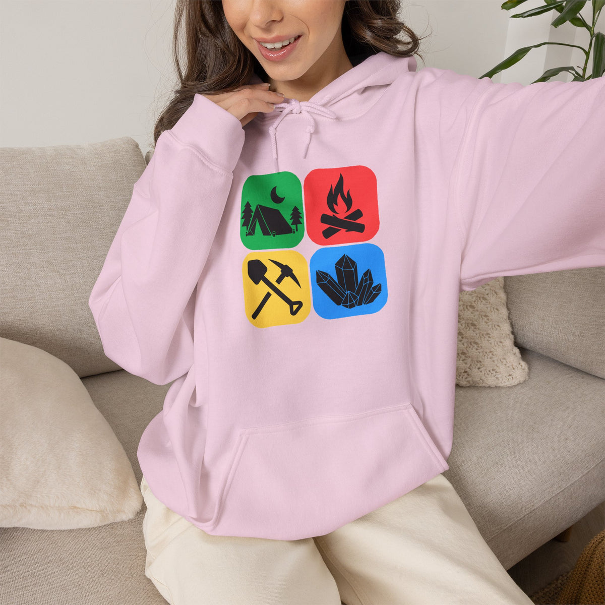 Color Block Icon Rockhound Hoodie Camping Adventure Unisex Hooded Sweatshirt