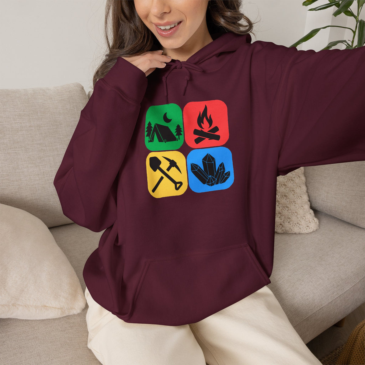 Color Block Icon Rockhound Hoodie Camping Adventure Unisex Hooded Sweatshirt
