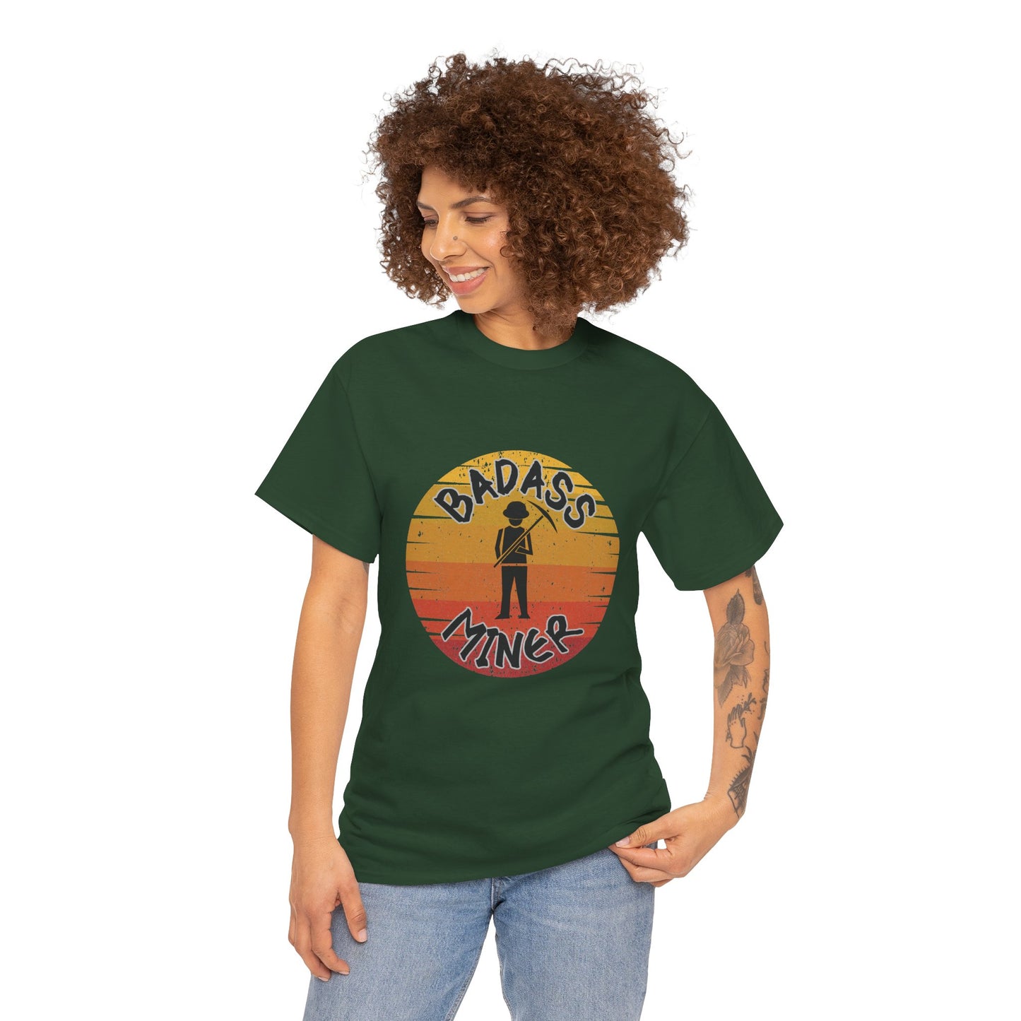 Badass Miner Rock Hammer Sunset Unisex Cotton Tee