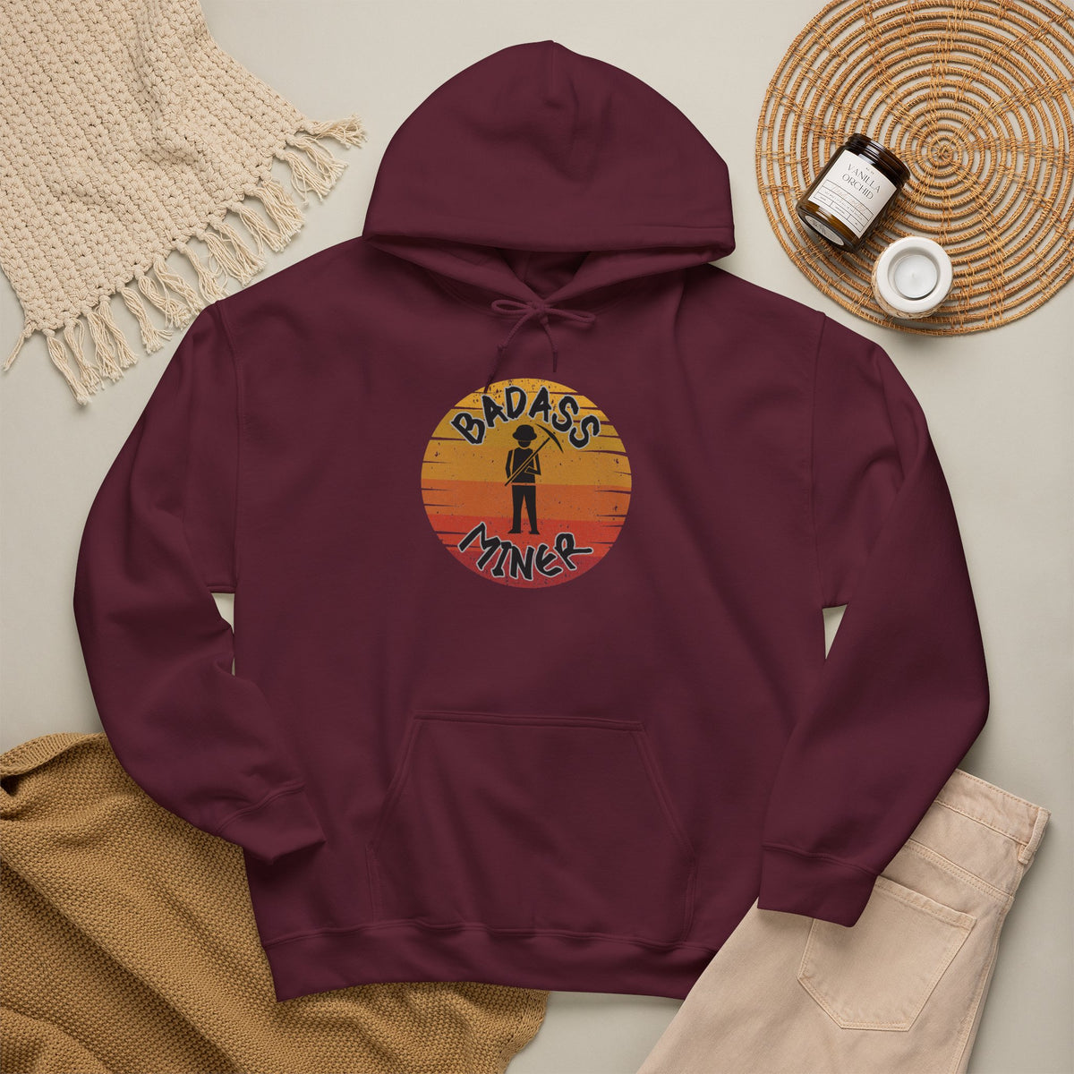 Badass Miner Rock Hammer Sunset Hoodie Unisex Hooded Sweatshirt