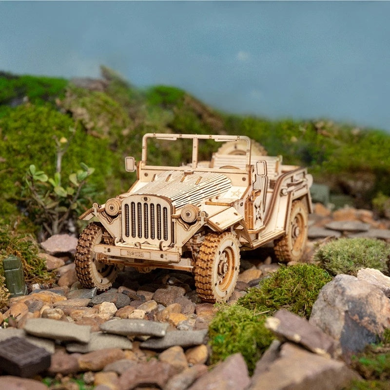 1:18 Scale 3D Wooden Army Jeep Puzzle – DIY Off-Road Model Kit for Off-Roaders &amp; Overland Explorers