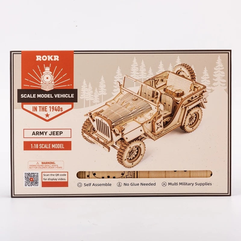 1:18 Scale 3D Wooden Army Jeep Puzzle – DIY Off-Road Model Kit for Off-Roaders &amp; Overland Explorers