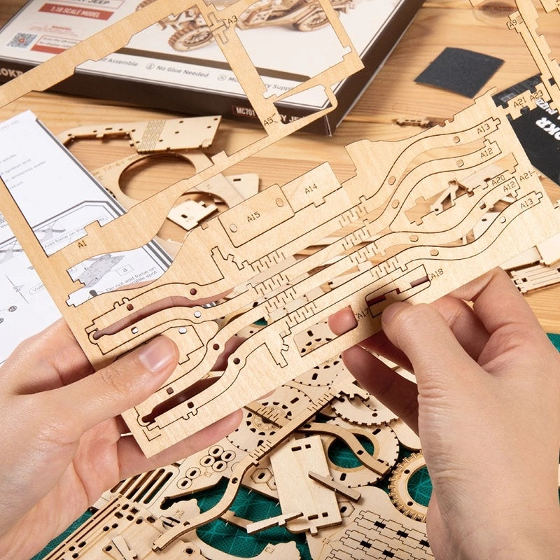 1:18 Scale 3D Wooden Army Jeep Puzzle – DIY Off-Road Model Kit for Off-Roaders &amp; Overland Explorers