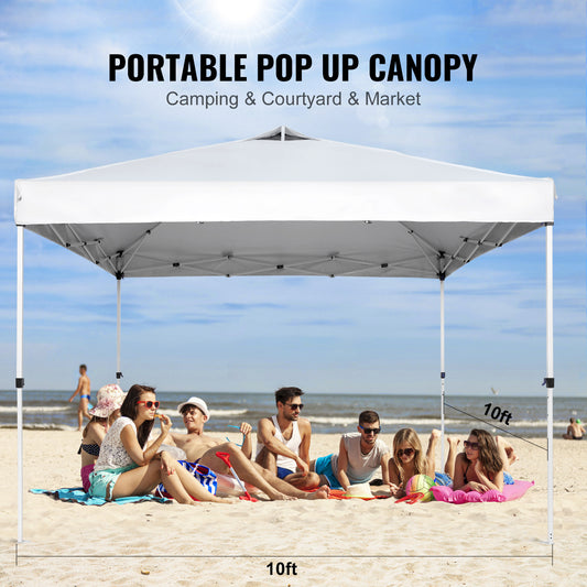 VEVOR Pop Up Canopy Tent, 10 X 10 Ft, 250 D PU Silver Coated Tarp, With Portable Roller Bag And 4 Sandbags, Waterproof And Sun Shelter Gazebo For Outdoor Party, Camping, Commercial Events, White