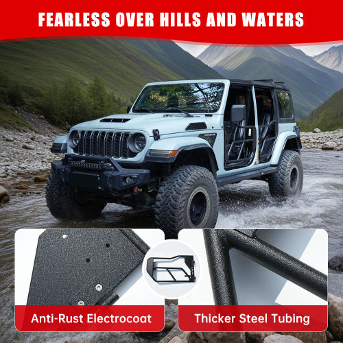 Tube Doors with Side View Mirrors For 2018–2024 Jeep Wrangler JL/JLU &amp; Gladiator JT (4-Door, Including 4XE)