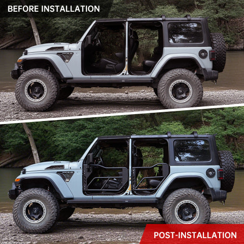 Tube Doors with Side View Mirrors For 2018–2024 Jeep Wrangler JL/JLU &amp; Gladiator JT (4-Door, Including 4XE)