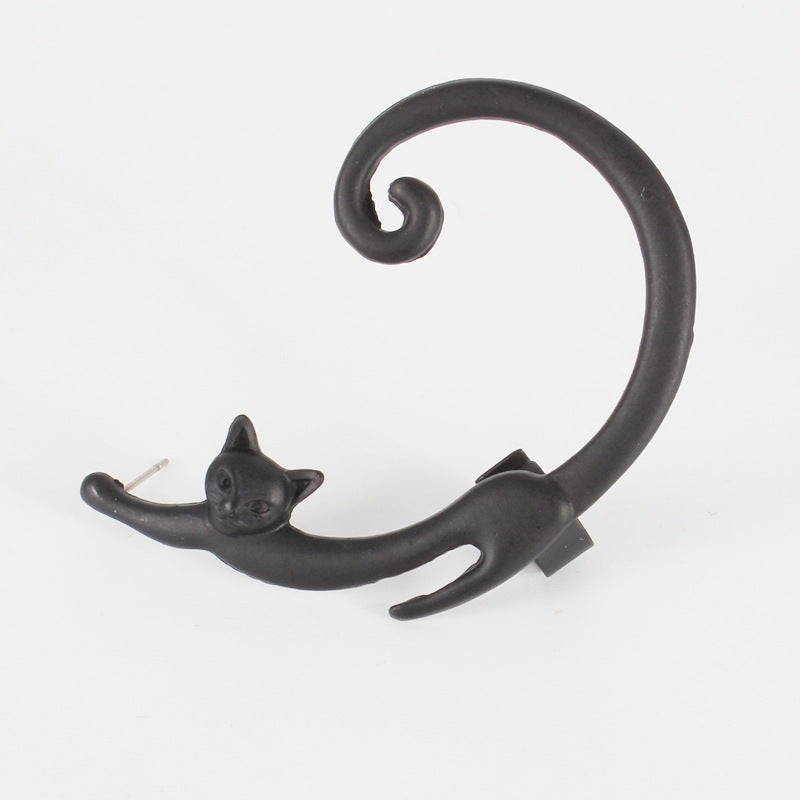 Whimsical Style Cat Post Earring with Ear Cuff Cute Animal Stud Earring