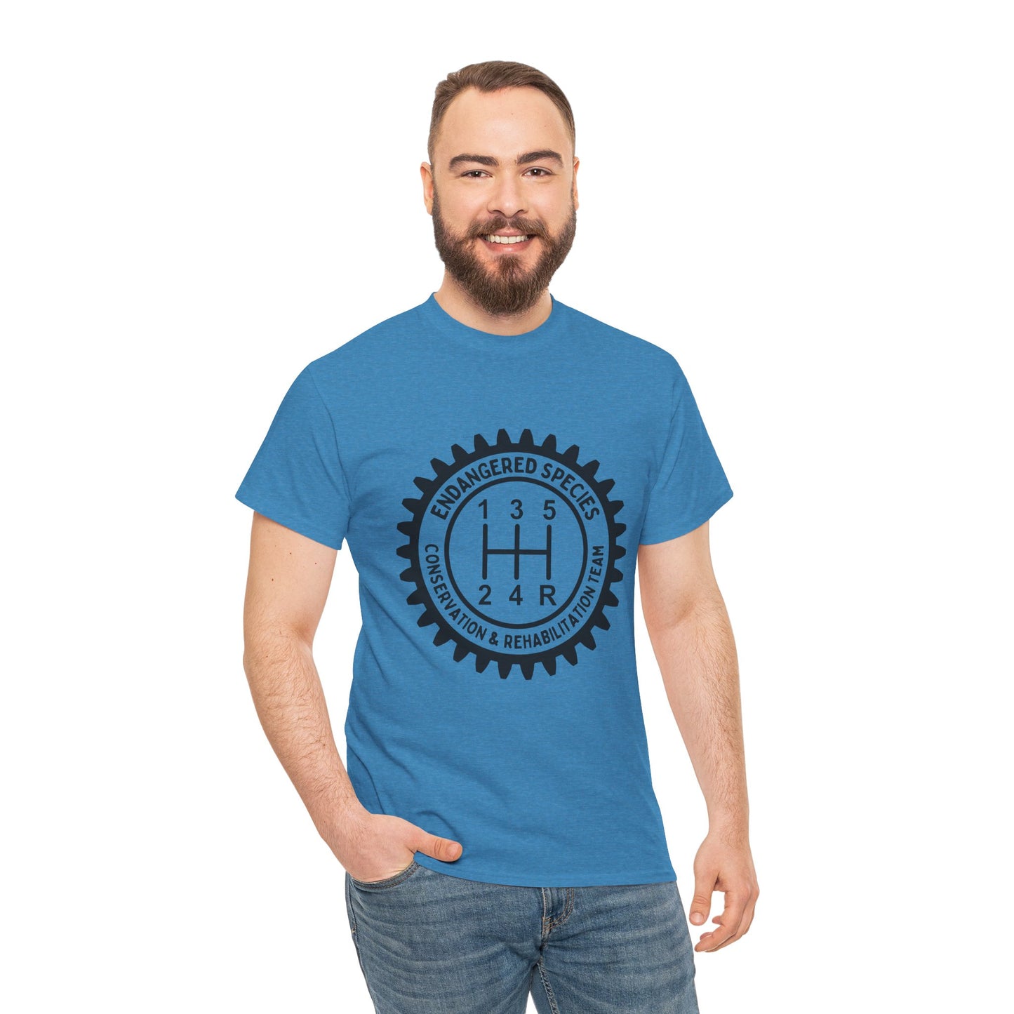 Manual Transmission Stick Shift Humor Tee - Endangered Species Conservation & Rehabilitation Team - Black Print