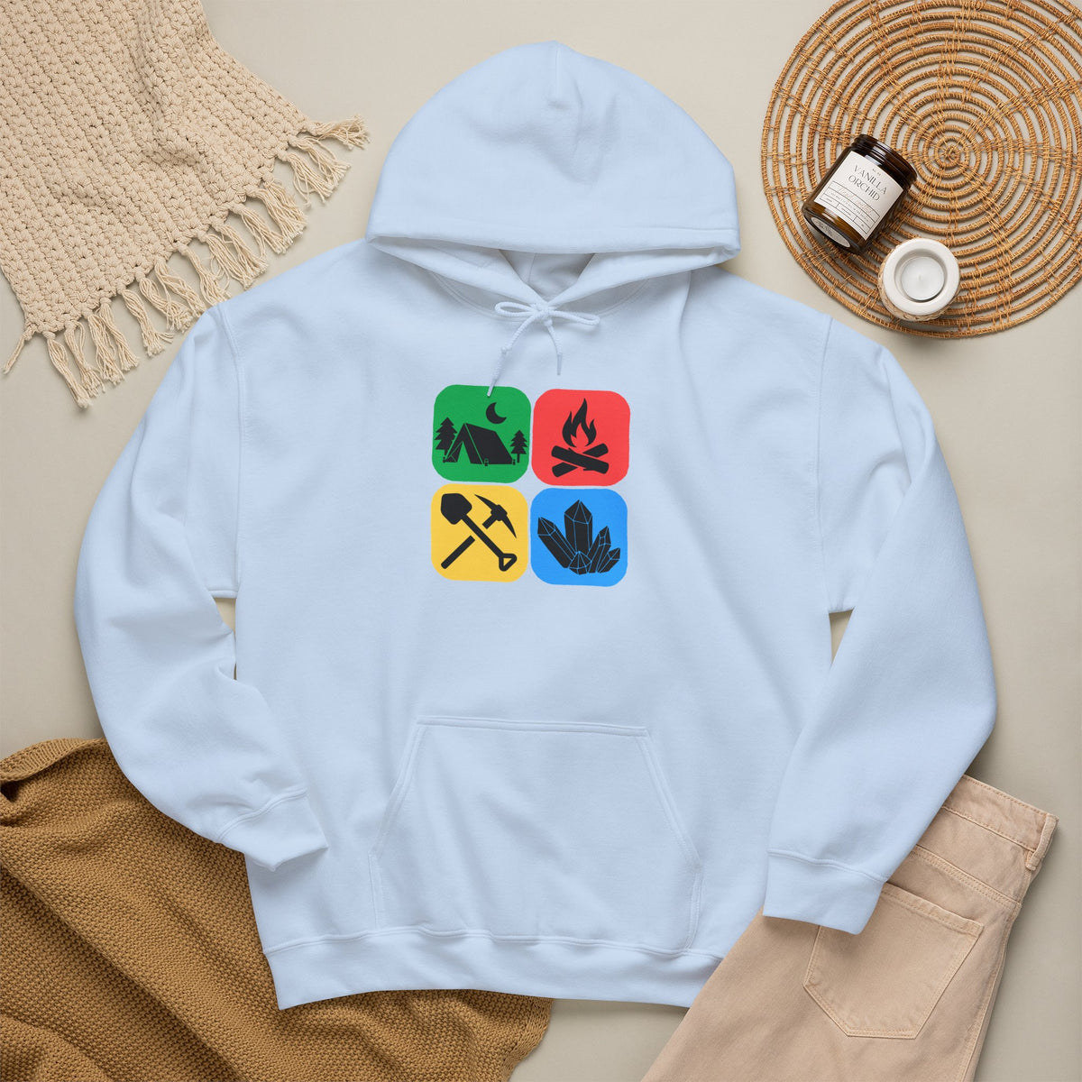 Color Block Icon Rockhound Hoodie Camping Adventure Unisex Hooded Sweatshirt