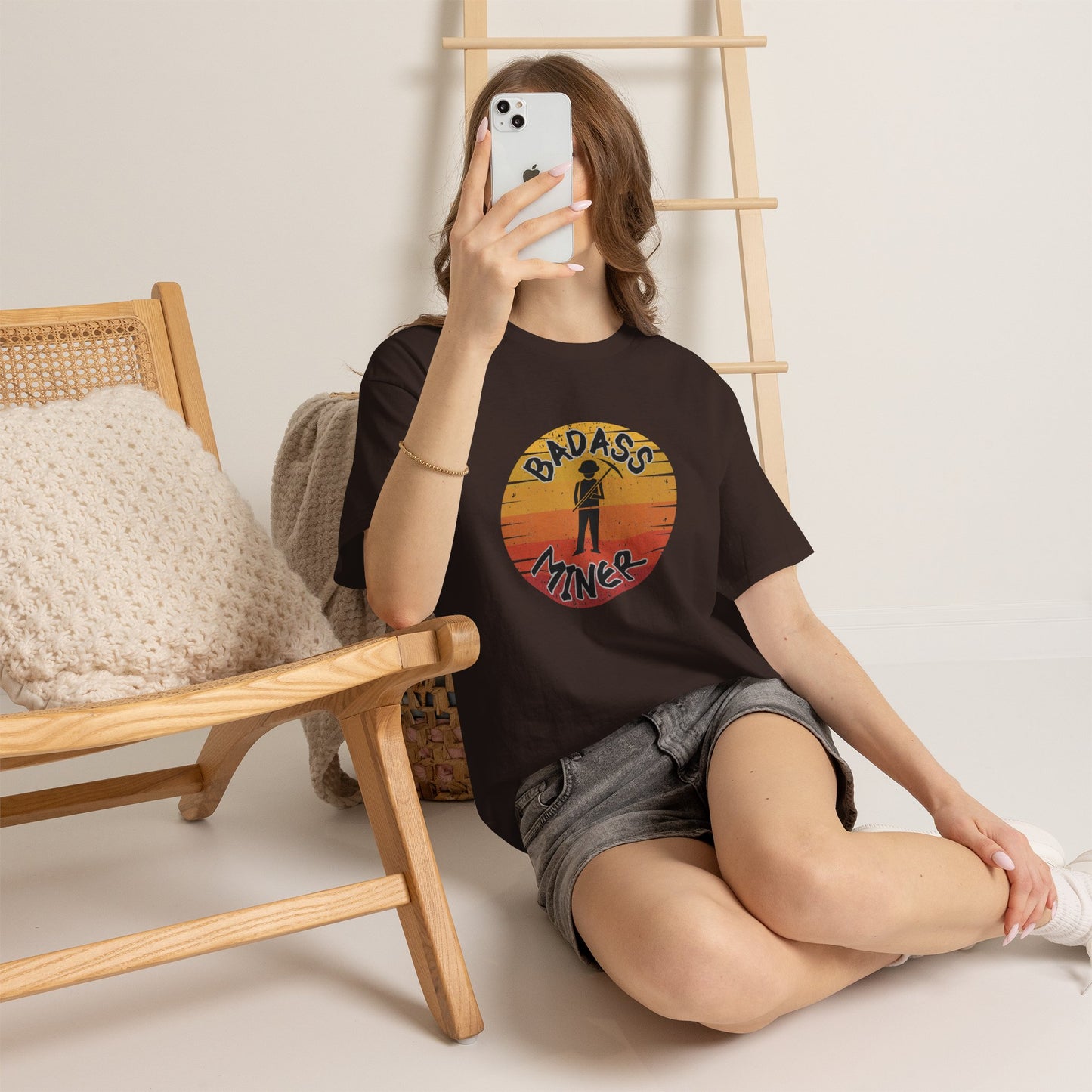 Badass Miner Rock Hammer Sunset Unisex Cotton Tee