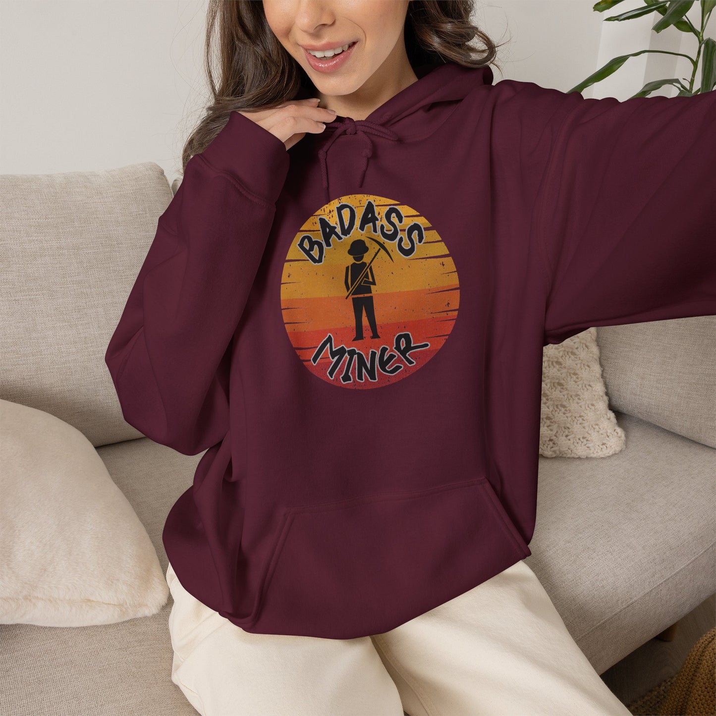 Badass Miner Rock Hammer Sunset Hoodie Unisex Hooded Sweatshirt