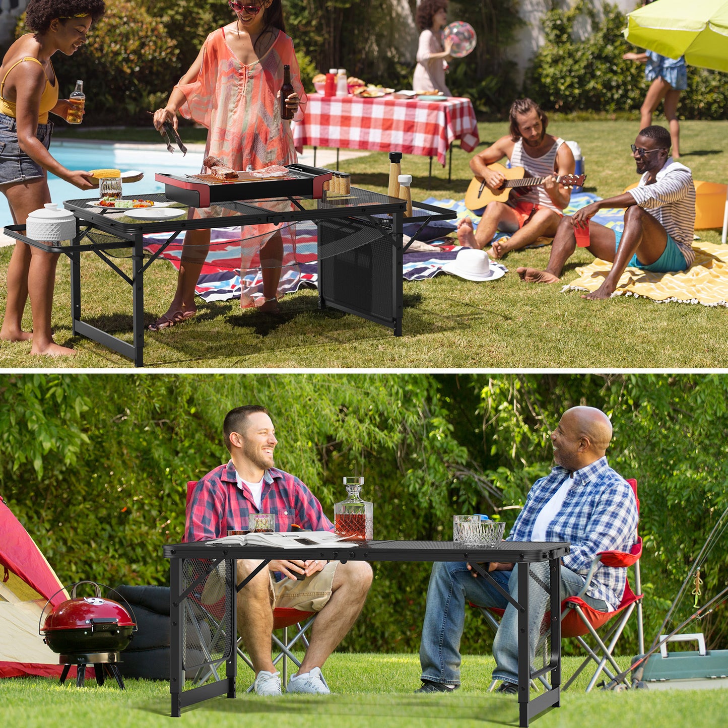 4.7 ft Black Outdoor Folding Table